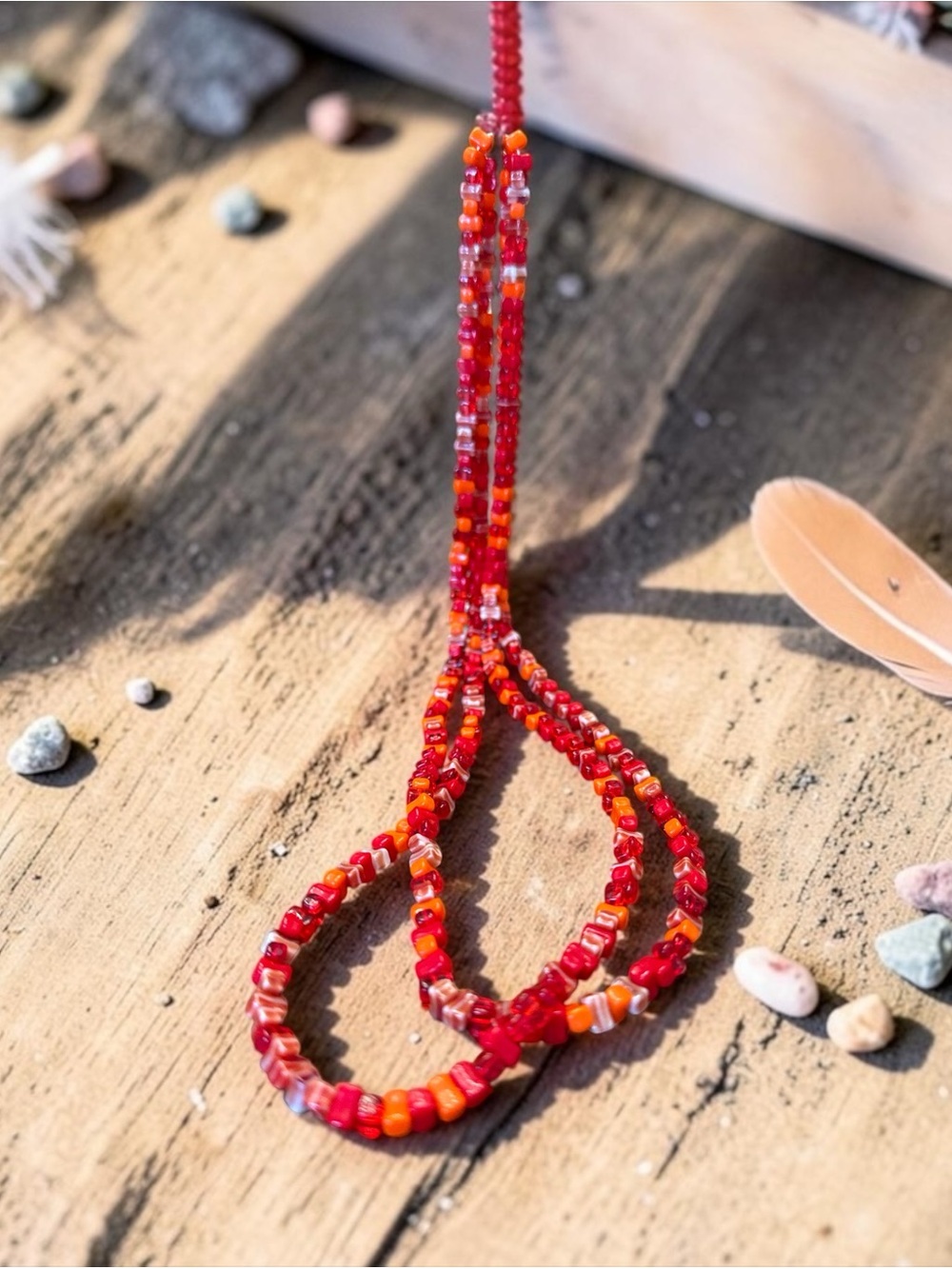 Vintage long strand Red & Orange Rectangular Bead Necklace 49” - Picture 13 of 15